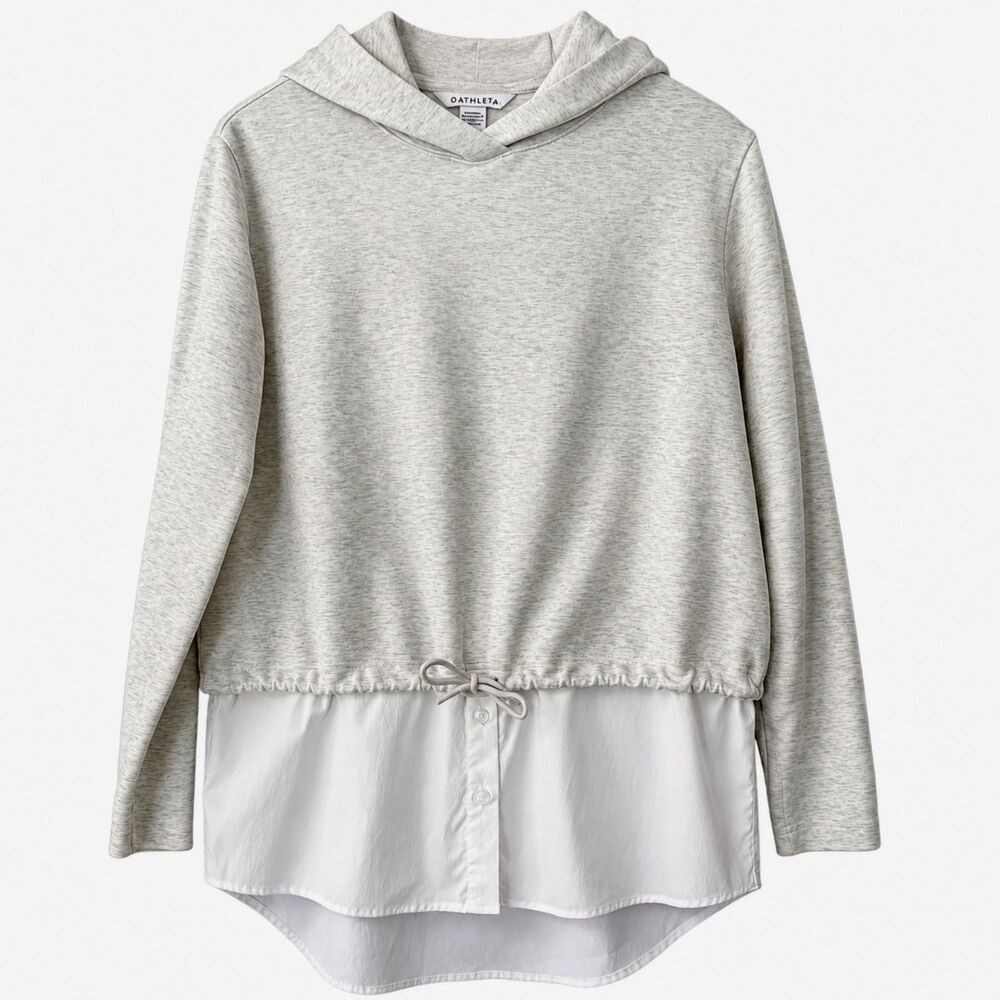 Athleta Heather Grey Layered Hoodie with Shirttail Hem Size M Button Shirt Hem